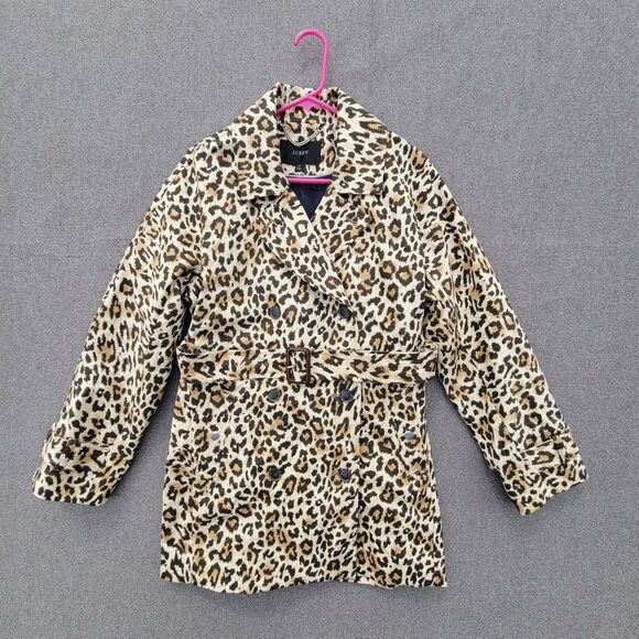 J Crew Collection XS Leopard Animal Print Short Belted Trench Coat BK634 - Picture 2 of 10